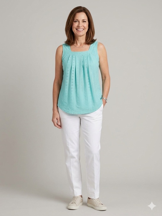 Amazon Tops - Sleeveless Eyelet Tank Top in Aqua. Size Small. New in Bag
